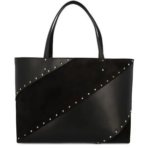 VALENTINO GARAVANI Rockstud Tote Bag Black Leather and Suede